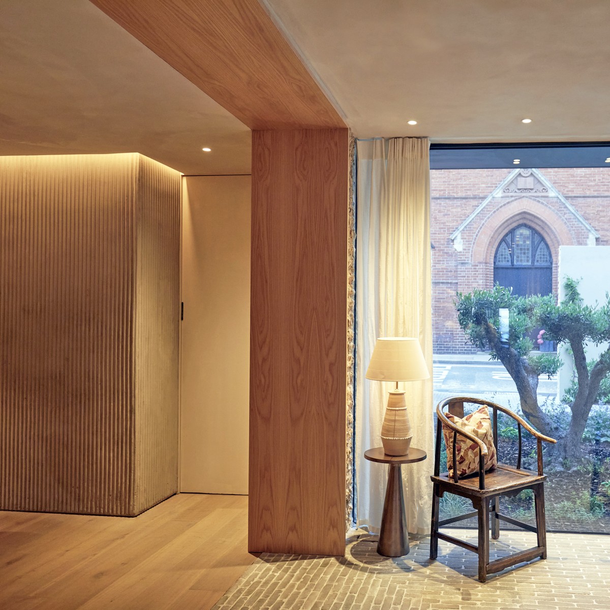 view from waiting room out to church