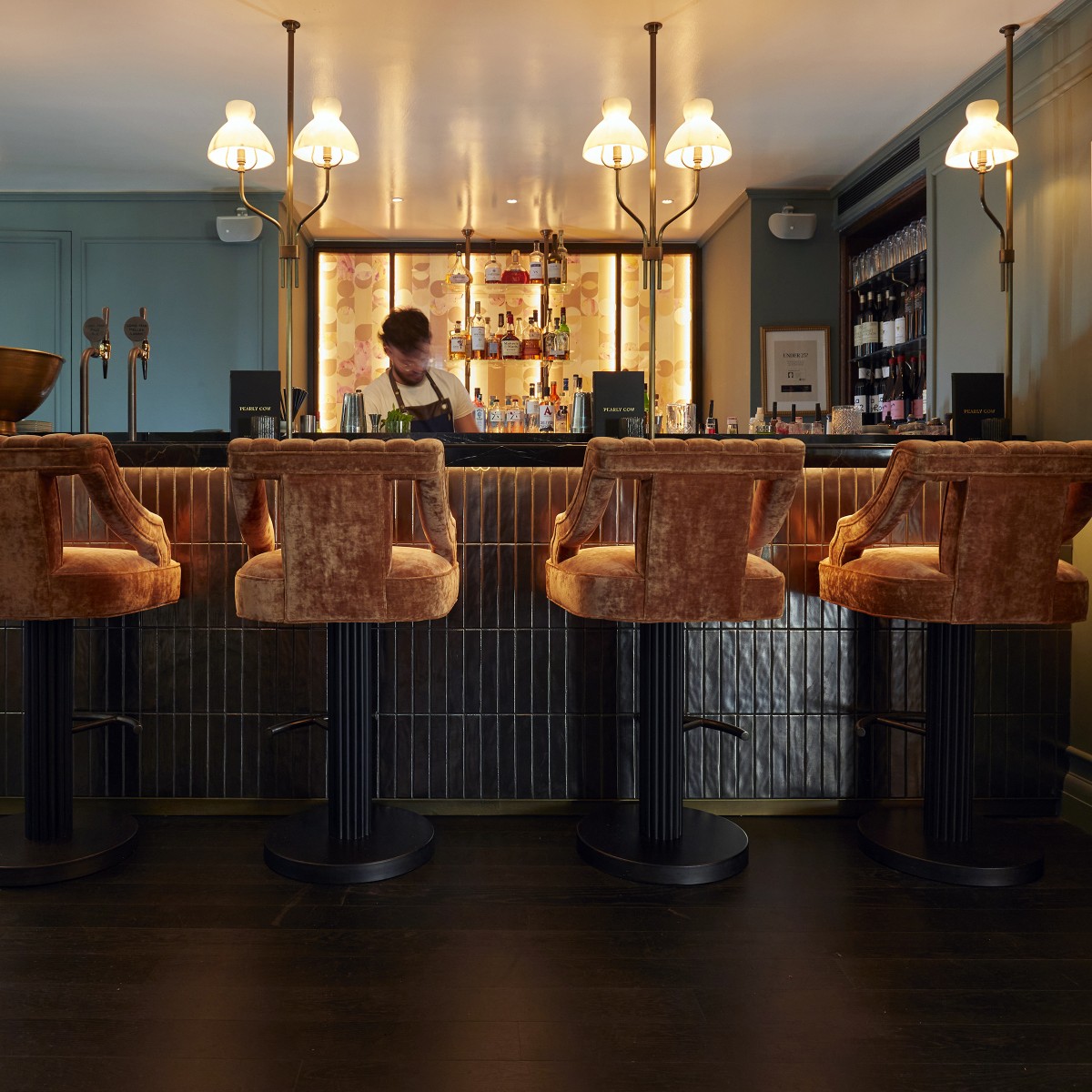 bar interior with bar man