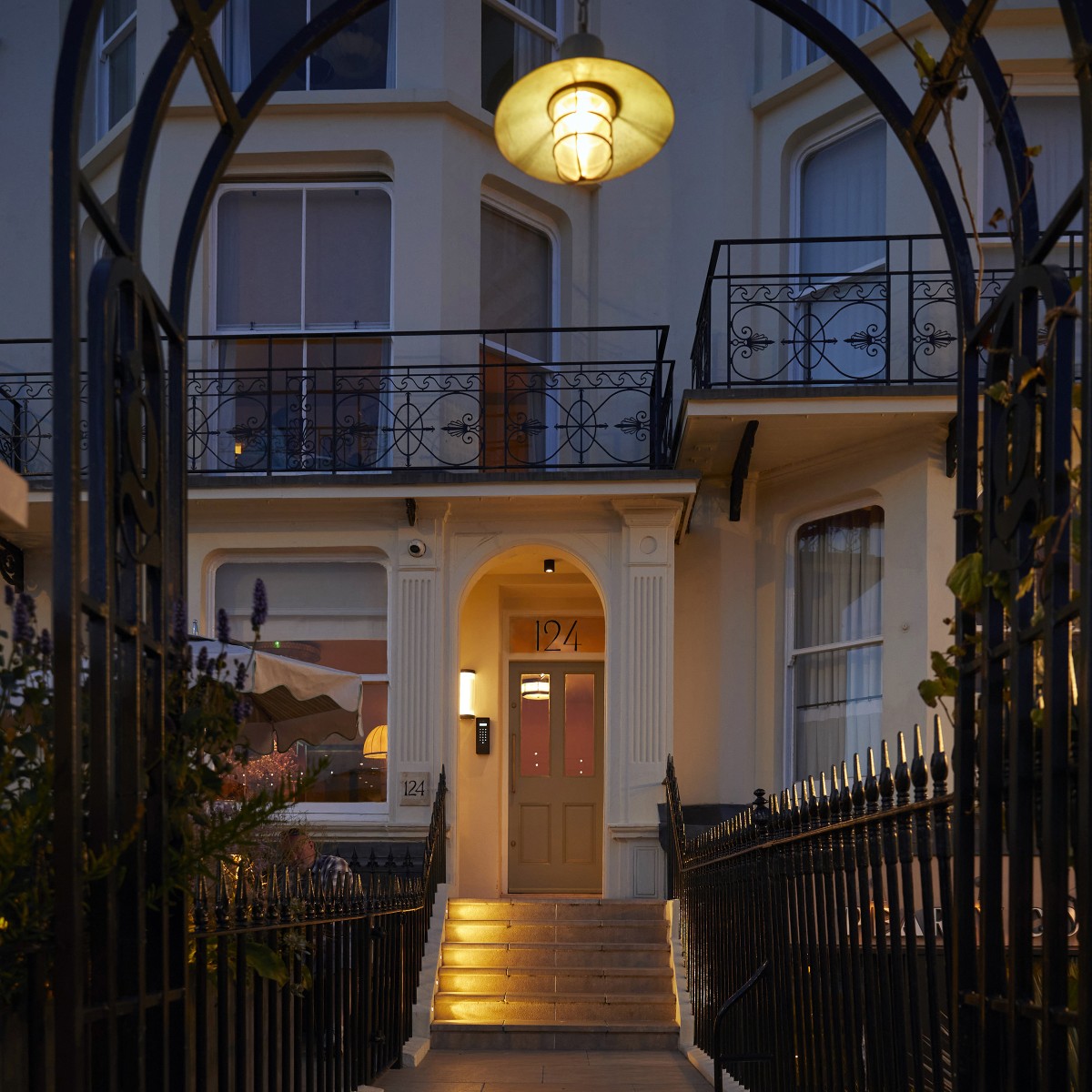 hotel entrance at night