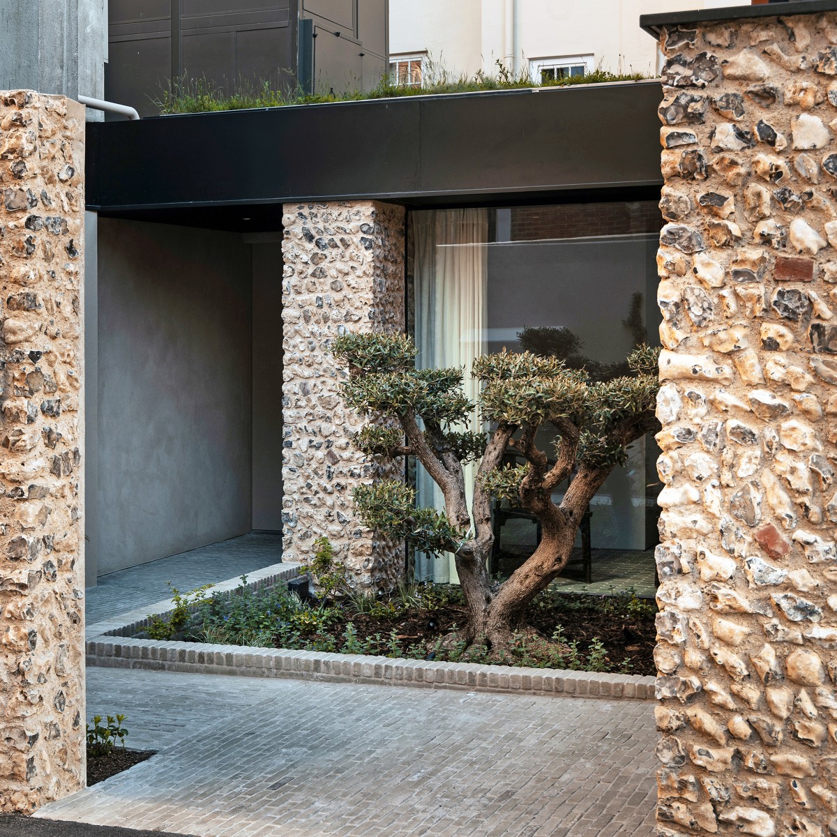 spa entrance with flint